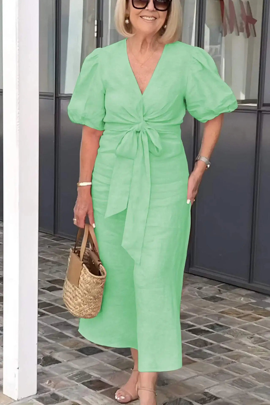Women's Puff Sleeves V-neck Dress | Maxi