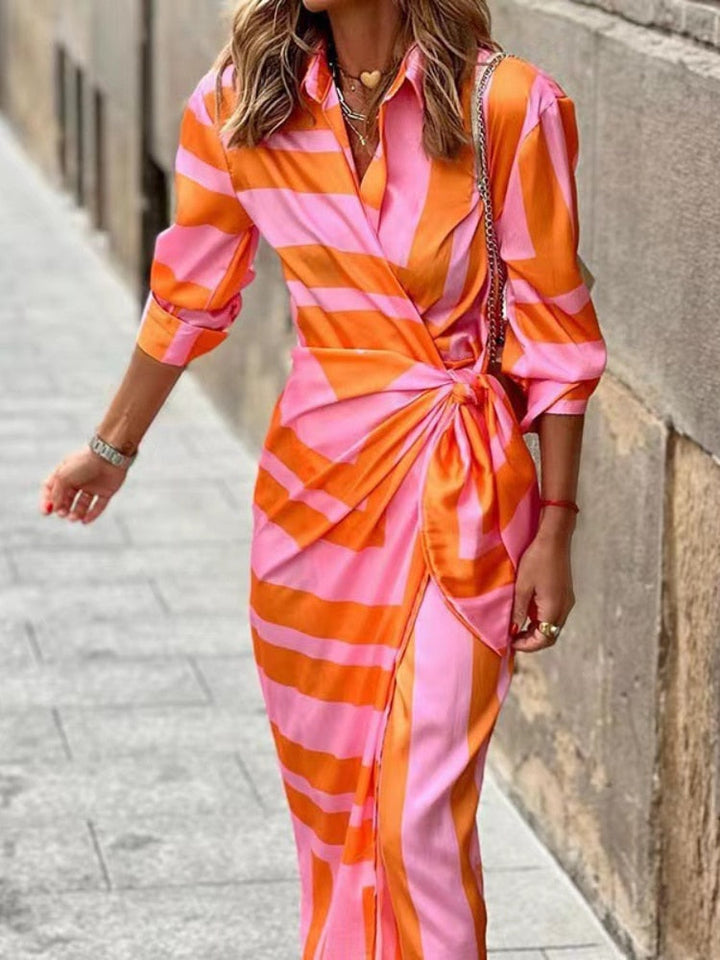 Women's Stylish 3/4 Sleeve V-Neck Wrap Dress | Midi