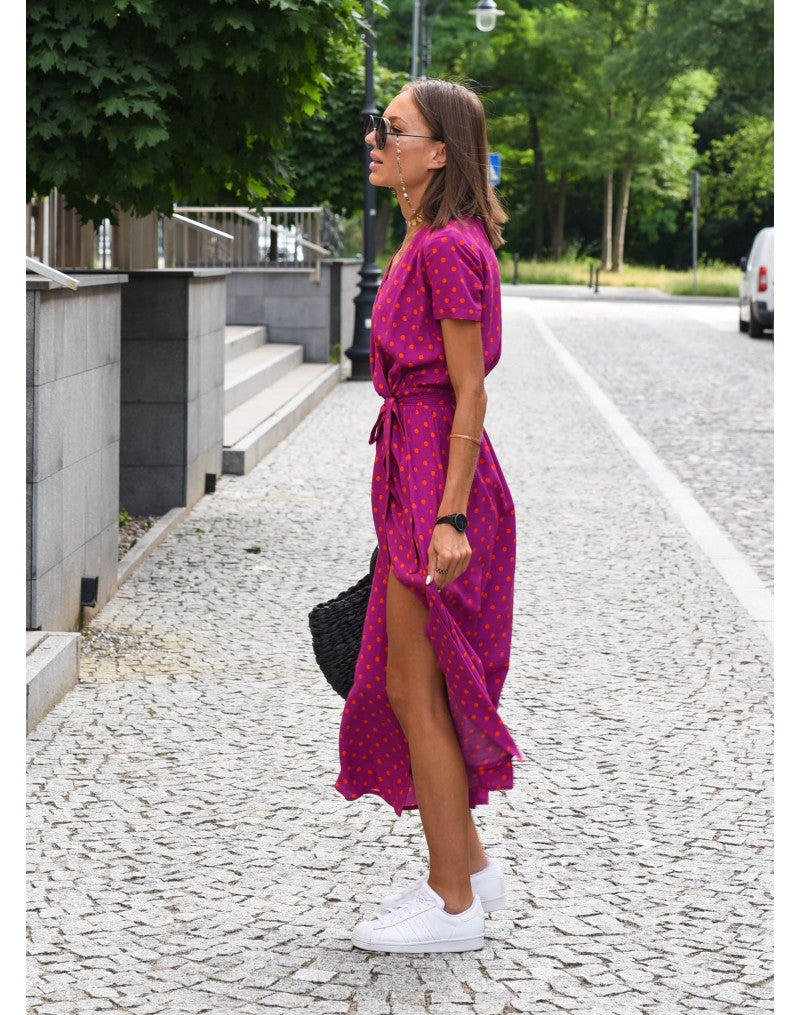 Women's Summer Vibrant Short Sleeve Wrap Maxi Dress | V-Neck