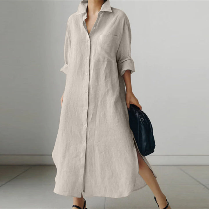 Women's Button Down Half Sleeves Collared Dress | Midi