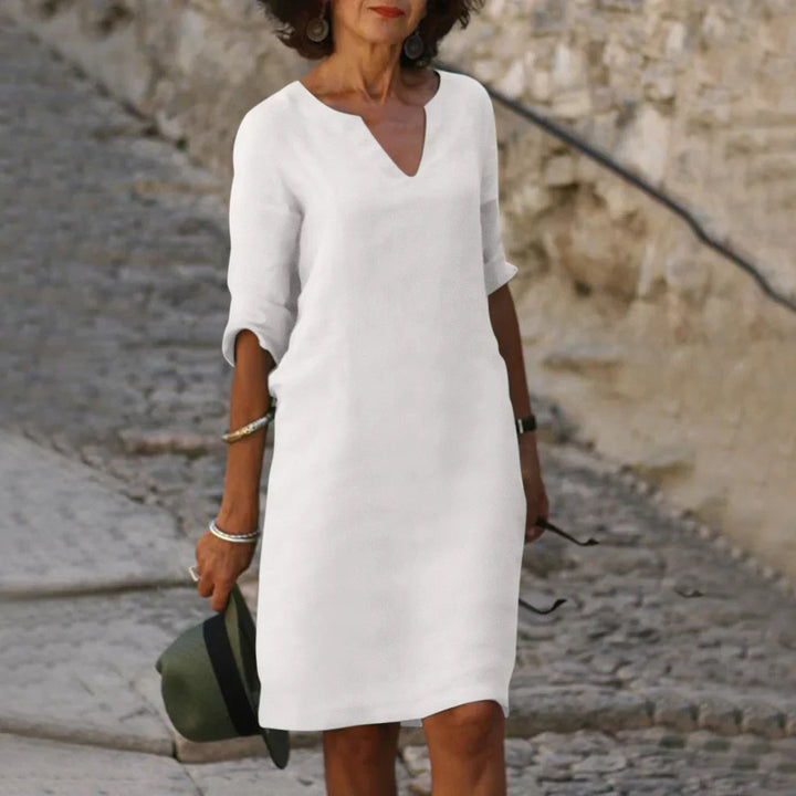 Women's V Neck Summer Dress with 3/4 Sleeves | Mini