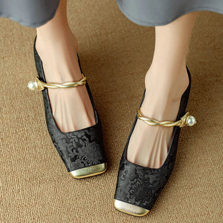 Casvian Floral Embossed Square Toe Heels