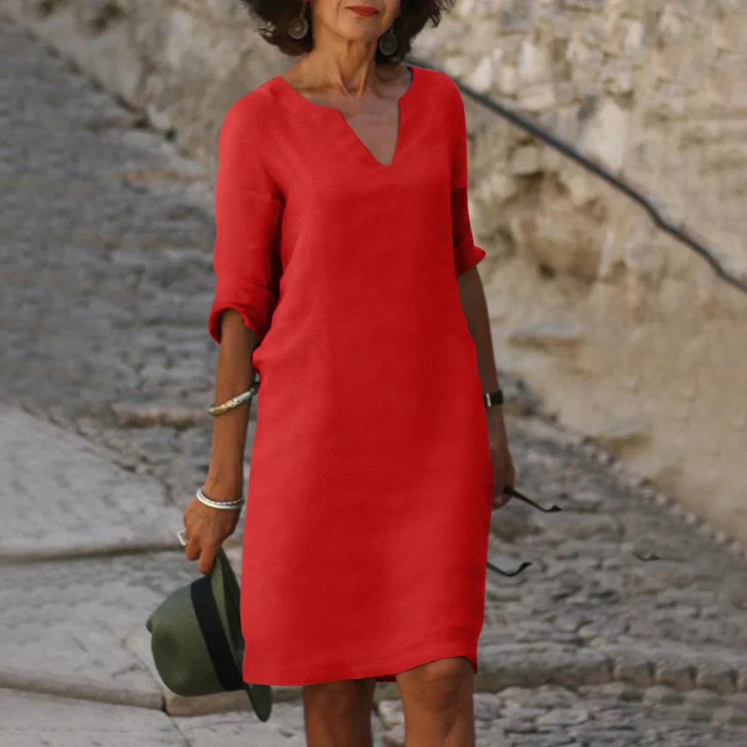 Women's V Neck Summer Dress with 3/4 Sleeves | Mini