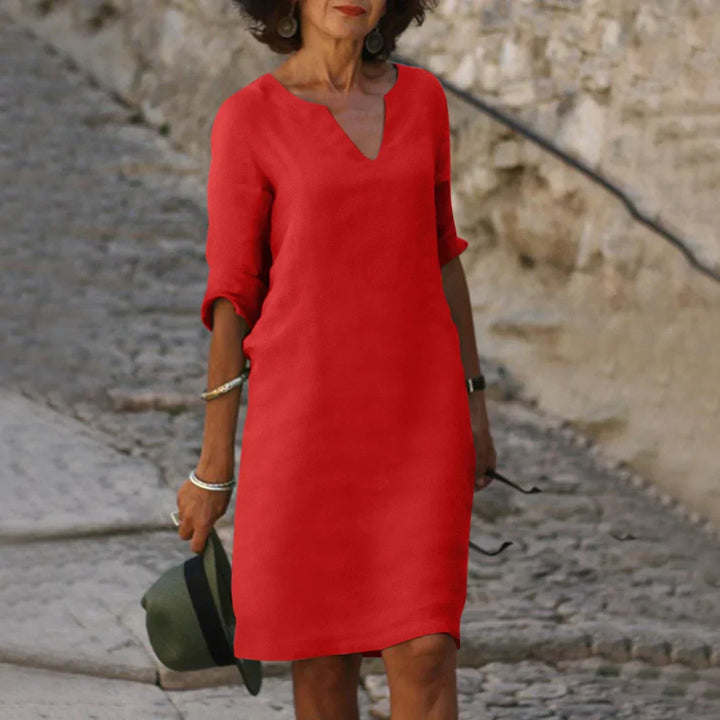 Women's V Neck Summer Dress with 3/4 Sleeves | Mini