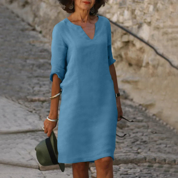 Women's V Neck Summer Dress with 3/4 Sleeves | Mini