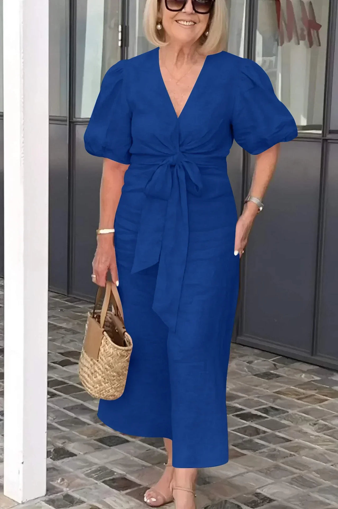 Women's Puff Sleeves V-neck Dress | Maxi