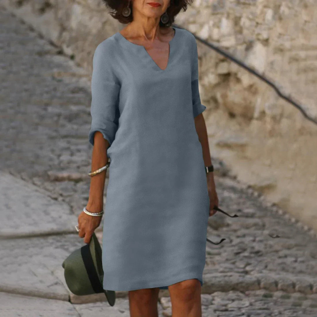 Women's V Neck Summer Dress with 3/4 Sleeves | Mini