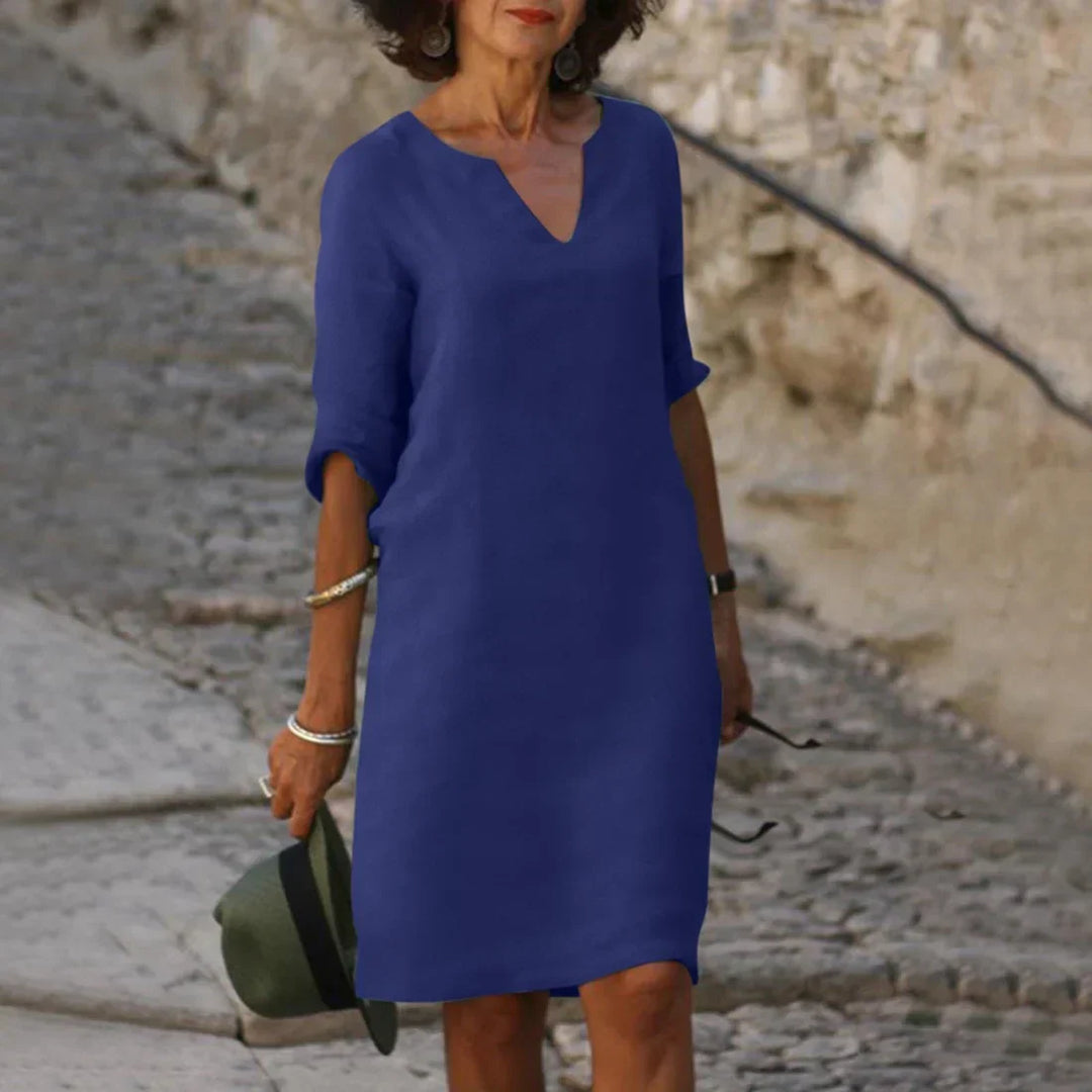 Women's V Neck Summer Dress with 3/4 Sleeves | Mini