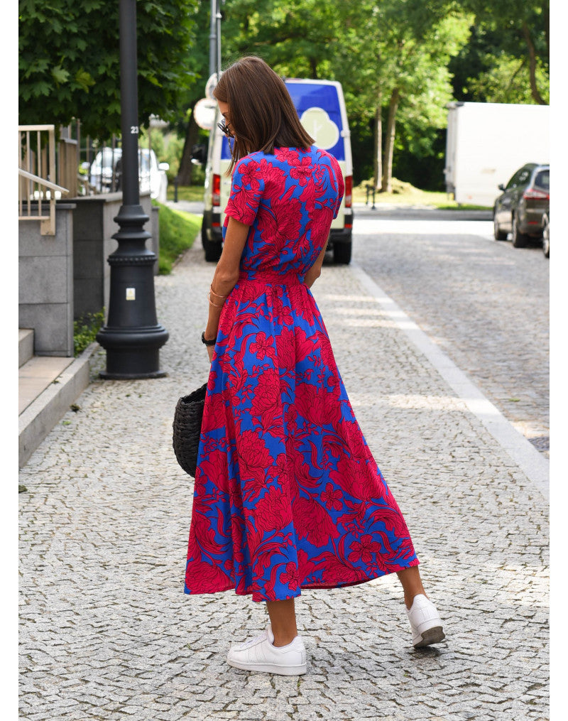 Women's Summer Vibrant Short Sleeve Wrap Maxi Dress | V-Neck