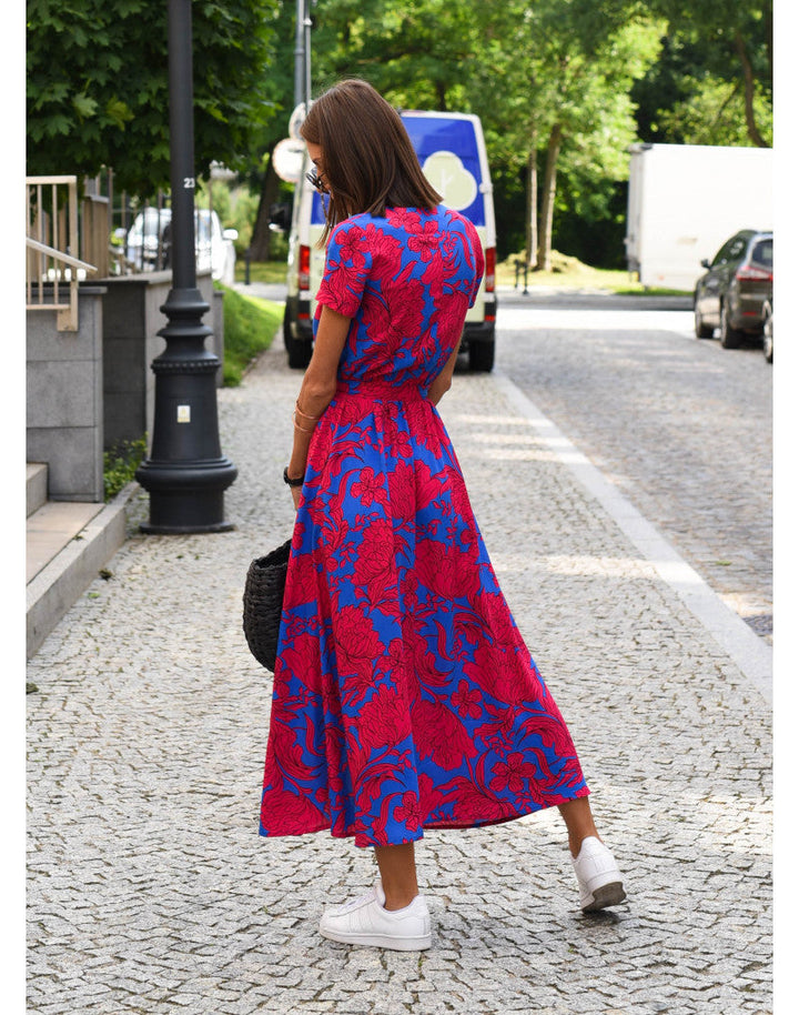 Women's Summer Vibrant Short Sleeve Wrap Maxi Dress | V-Neck