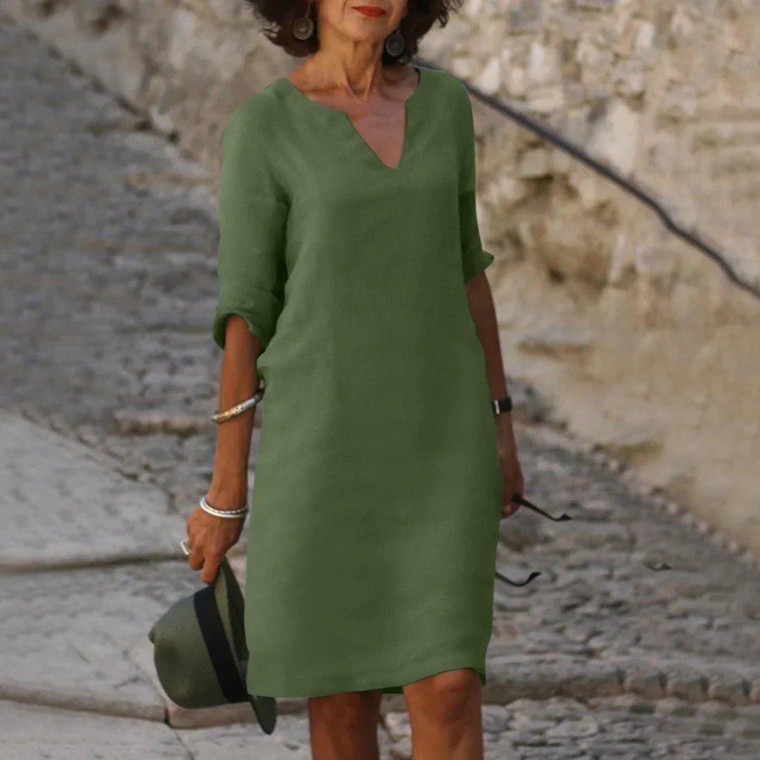 Women's V Neck Summer Dress with 3/4 Sleeves | Mini