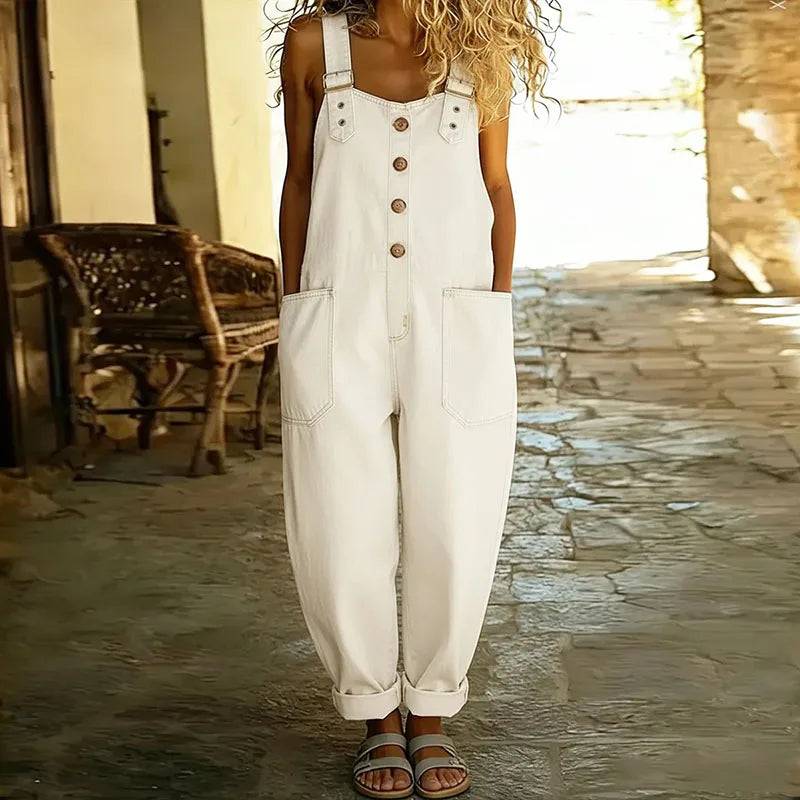 Vintage Soft Cotton Denim-Look Overalls with Adjustable straps