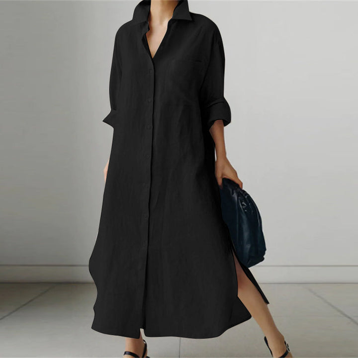 Women's Button Down Half Sleeves Collared Dress | Midi