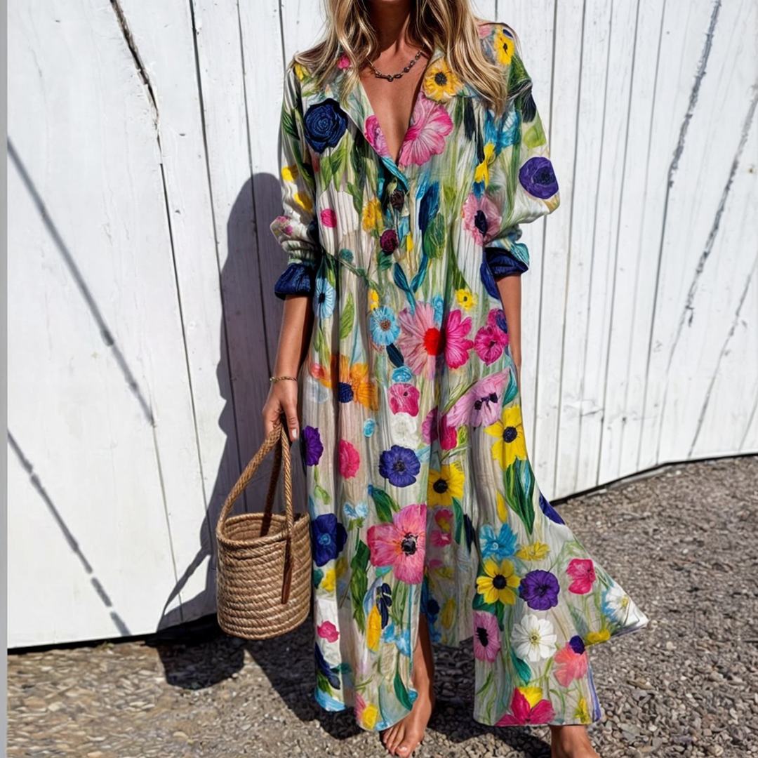 Odessa | Floral Dress with Buttons and Maxi Length