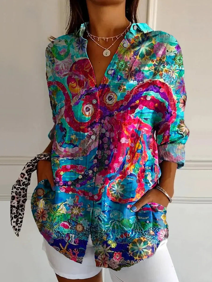 Women's Button Down Colorful Summer Shirt | Long Sleeve