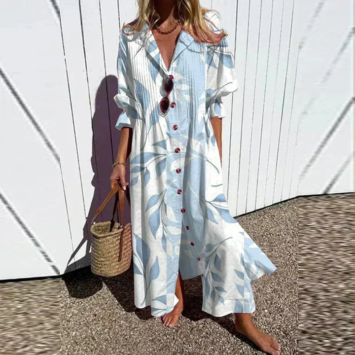 Women's Button Down Leafy Print Dress | Maxi