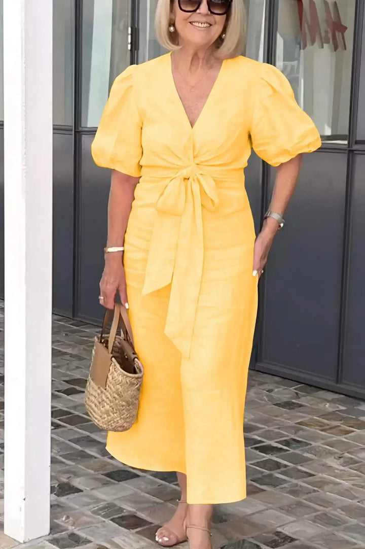 Women's Puff Sleeves V-neck Dress | Maxi