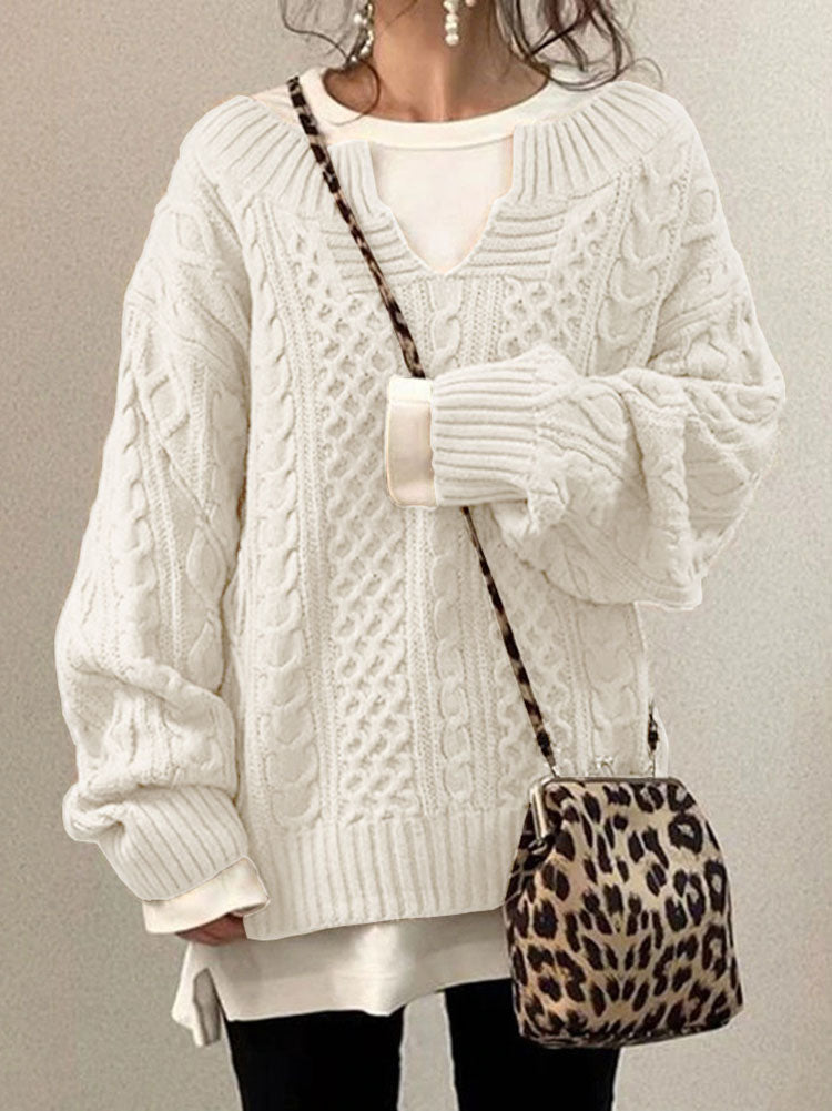 Claire | Women’s Cable Knit Sweater with V-Neck Detail