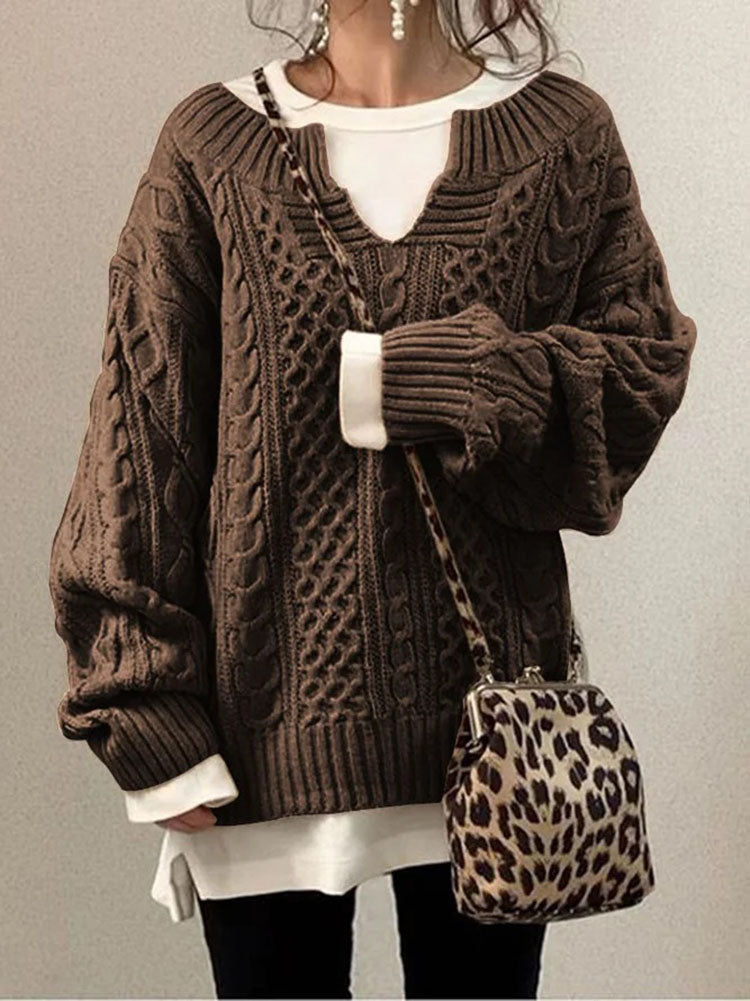 Claire | Women’s Cable Knit Sweater with V-Neck Detail