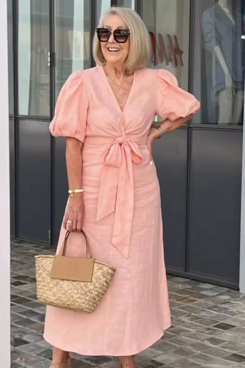 Women's Puff Sleeves V-neck Dress | Maxi