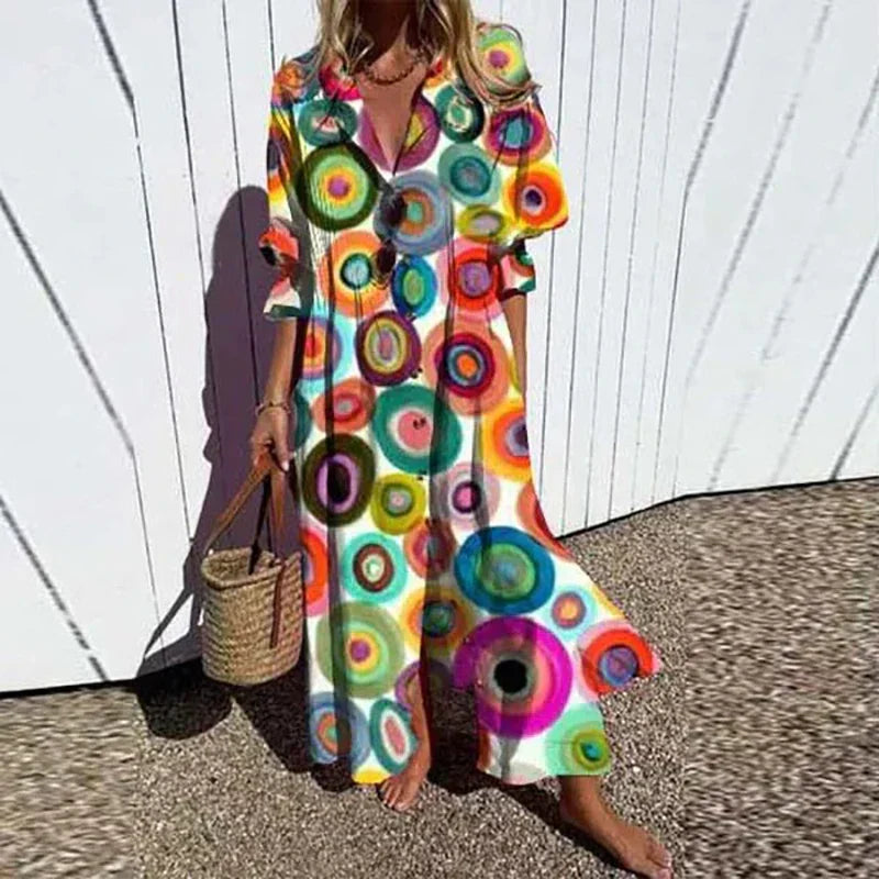 Women's Button Down Leafy Print Dress | Maxi