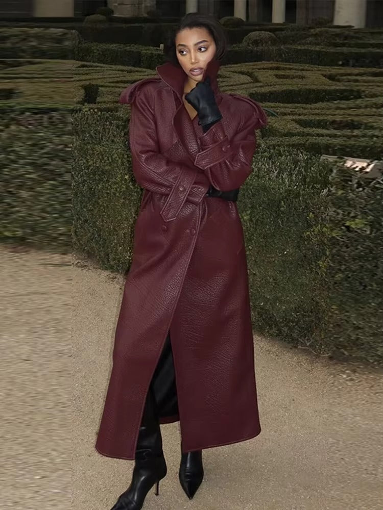 Audrey| Women’s Winter Long Trench Leather Coat