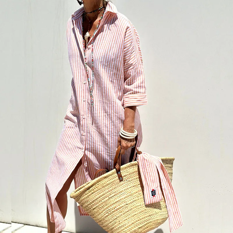 Women's Striped Shirt Dress | Midi