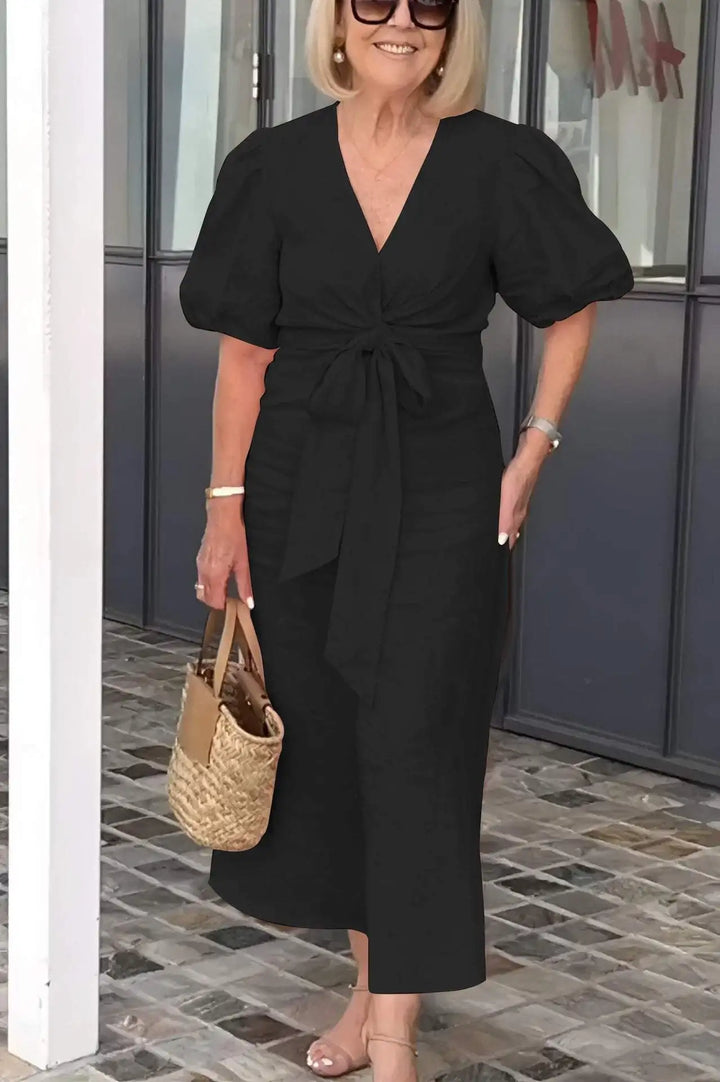 Women's Puff Sleeves V-neck Dress | Maxi
