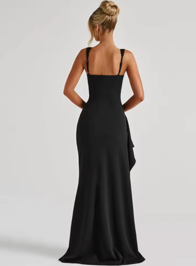 Women’s Square Neck Wedding Guest Dress with Thigh Slit | Maxi
