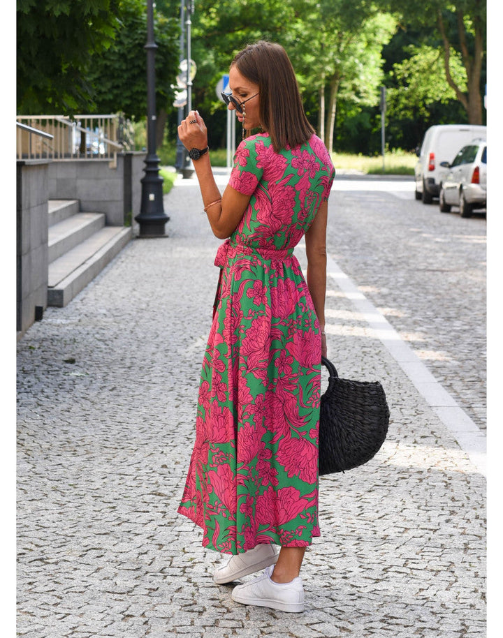 Women's Summer Vibrant Short Sleeve Wrap Maxi Dress | V-Neck
