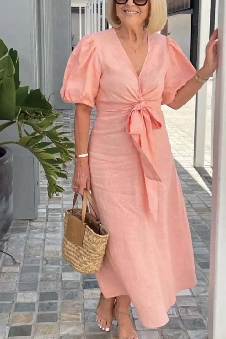 Women's Puff Sleeves V-neck Dress | Maxi