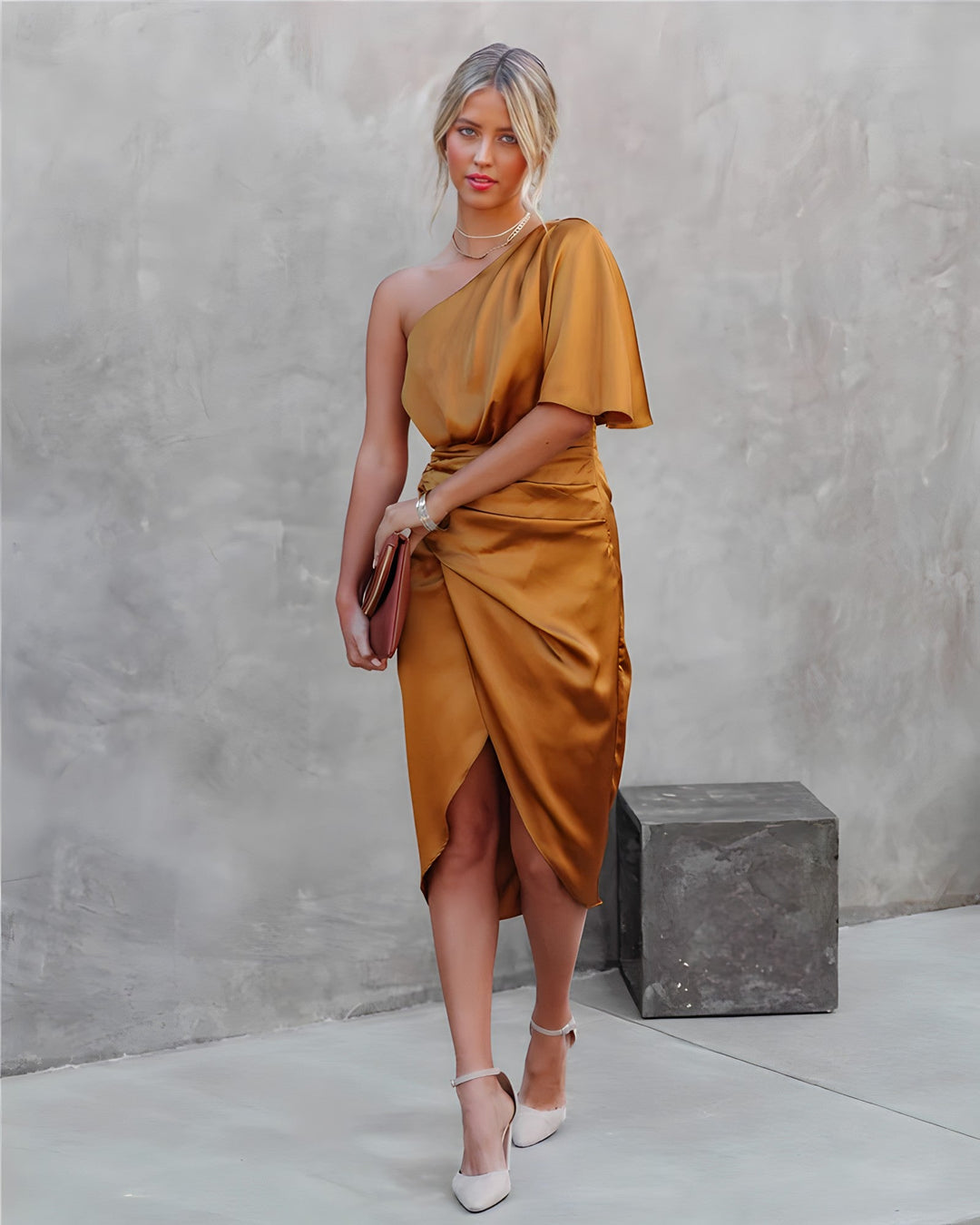 Ava | Women’s One Shoulder Wrap Midi Dress