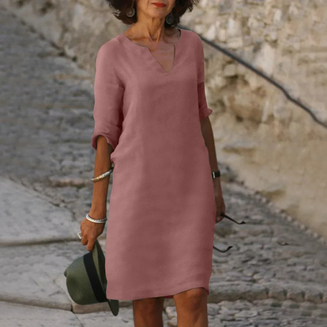 Women's V Neck Summer Dress with 3/4 Sleeves | Mini