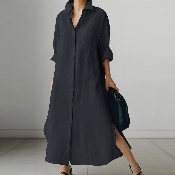 Women's Button Down Half Sleeves Collared Dress | Midi