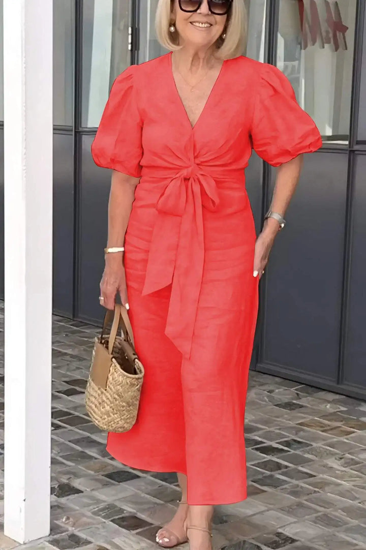 Women's Puff Sleeves V-neck Dress | Maxi