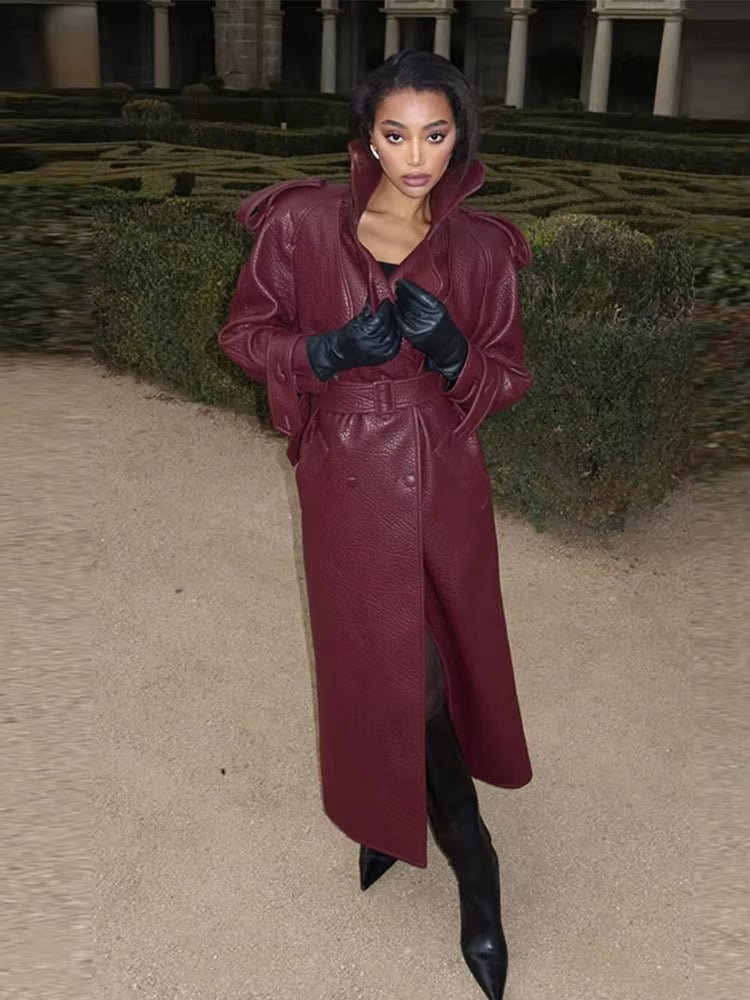 Audrey| Women’s Winter Long Trench Leather Coat