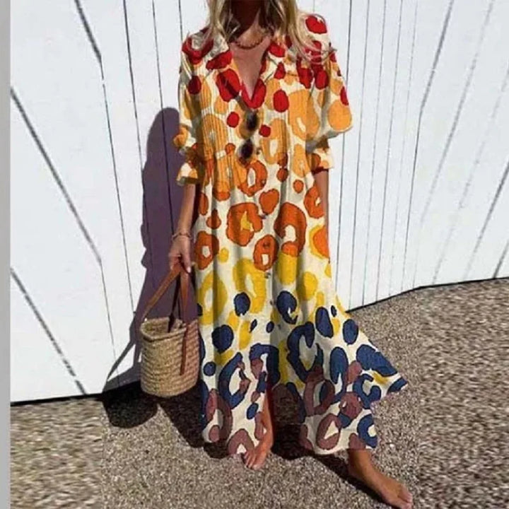 Women's Button Down Leafy Print Dress | Maxi
