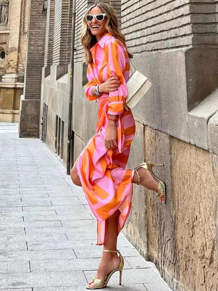 Women's Stylish 3/4 Sleeve V-Neck Wrap Dress | Midi