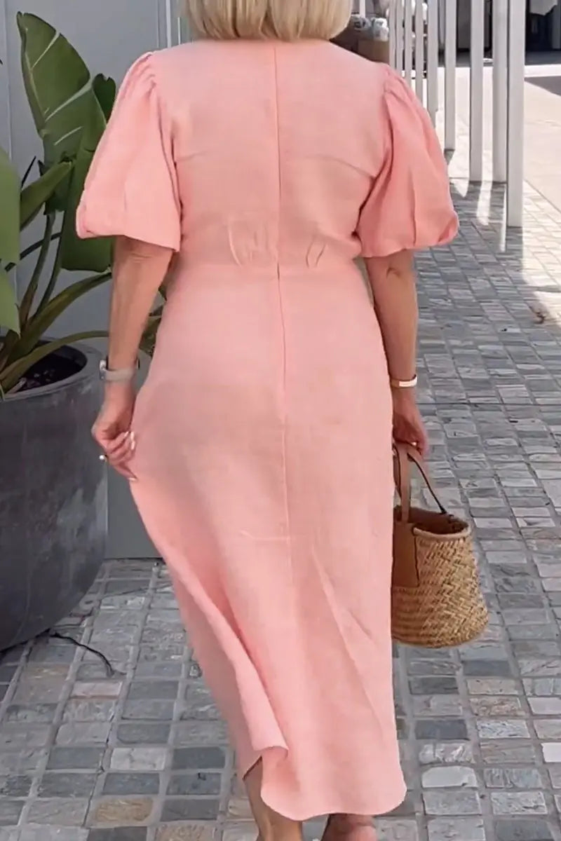 Women's Puff Sleeves V-neck Dress | Maxi