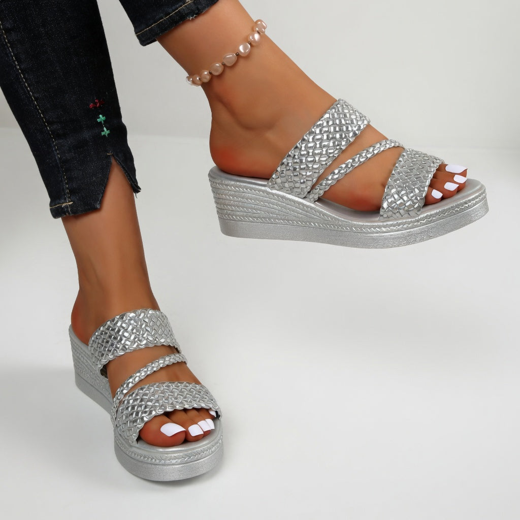 Women's Woven Wedge Colorful Summer Mules