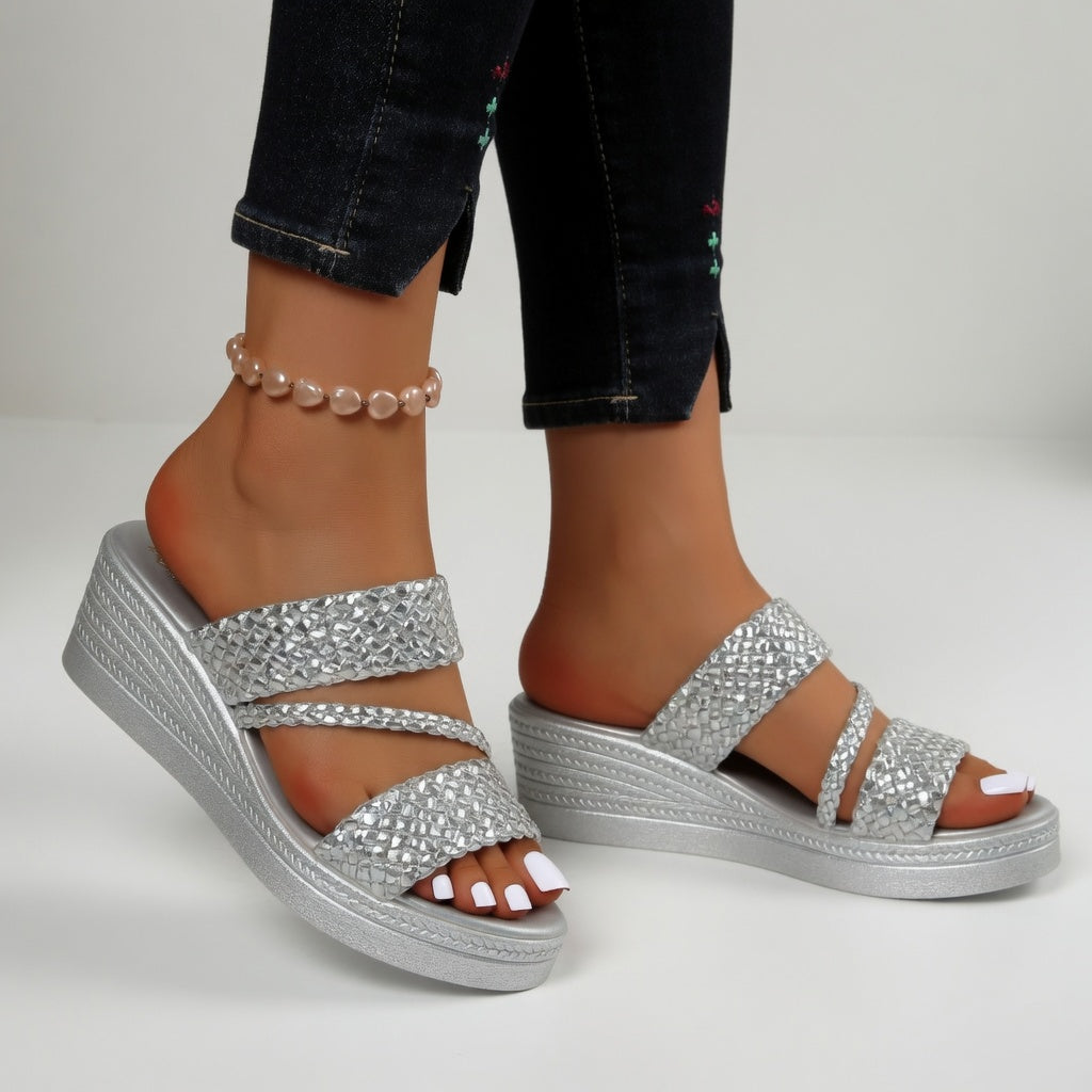 Women's Woven Wedge Colorful Summer Mules