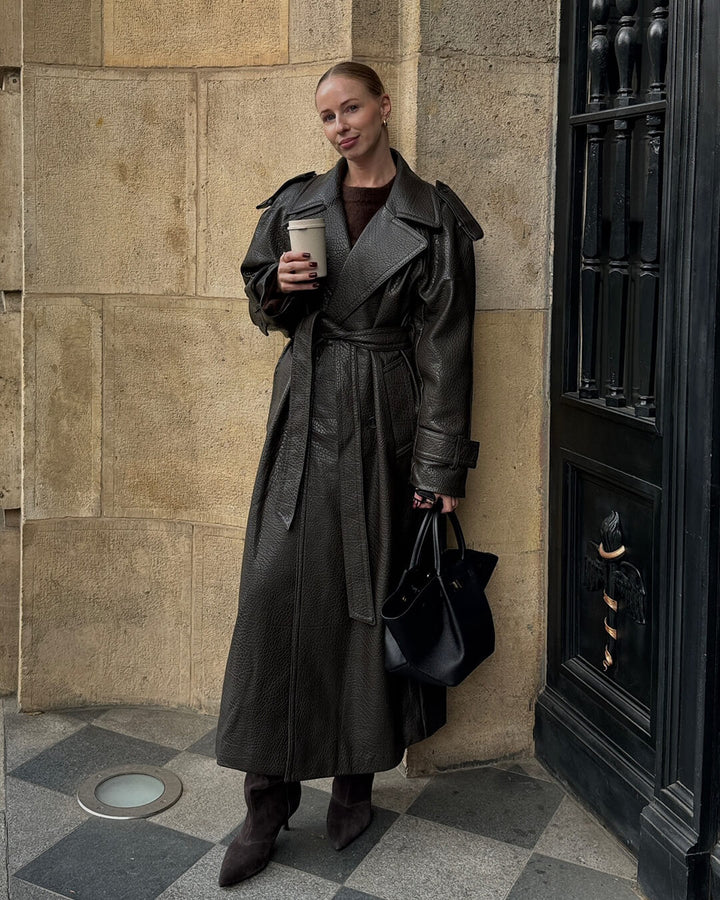 Audrey| Women’s Winter Long Trench Leather Coat