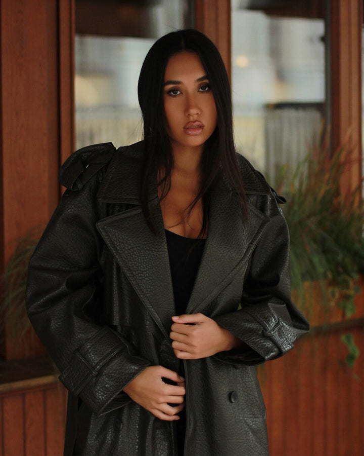 Audrey| Women’s Winter Long Trench Leather Coat
