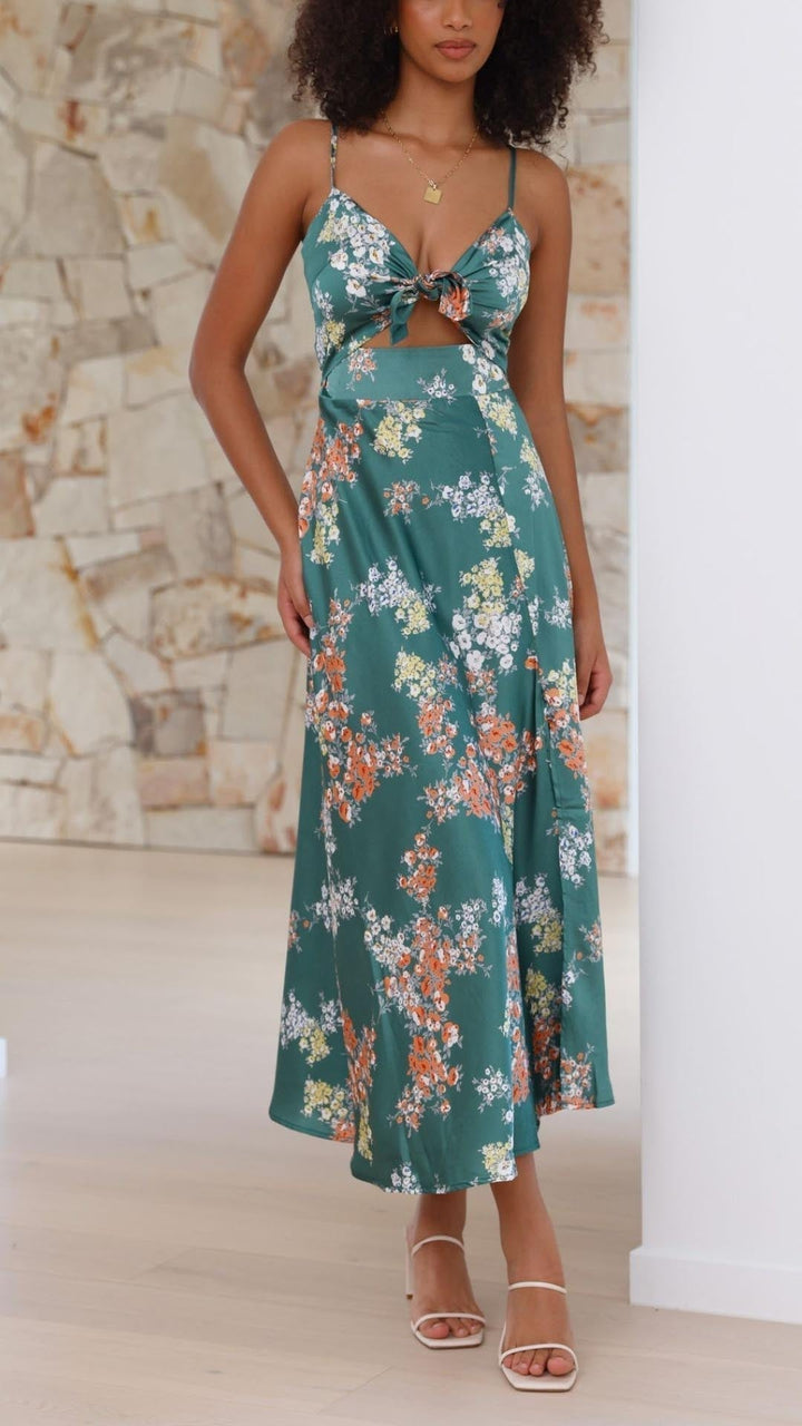 SATIN FLORAL DRESS