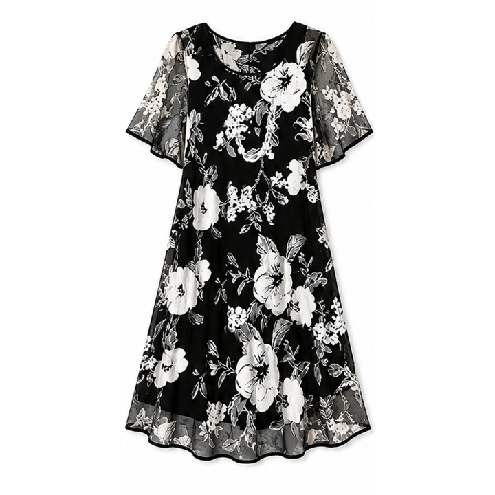 Solenya™ – Floral Chiffon Dress with Sheer Overlay