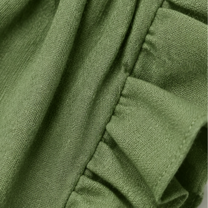 Veluna™ – Ruffle-V Linen-Look Midi Dress with Pockets