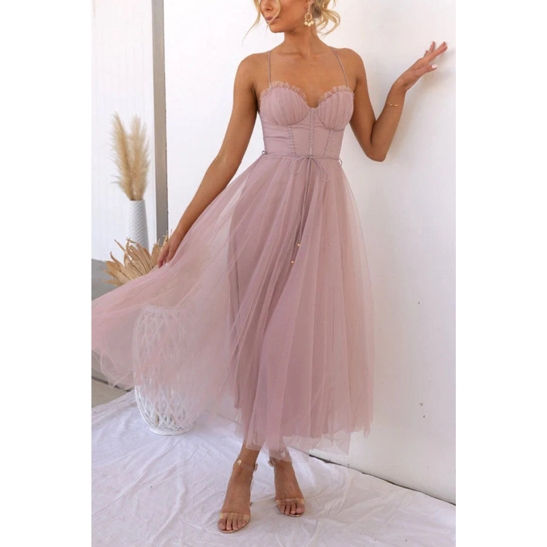 Women's Sleeveless Wedding Guest Midi Dress | Sweetheart Neckline