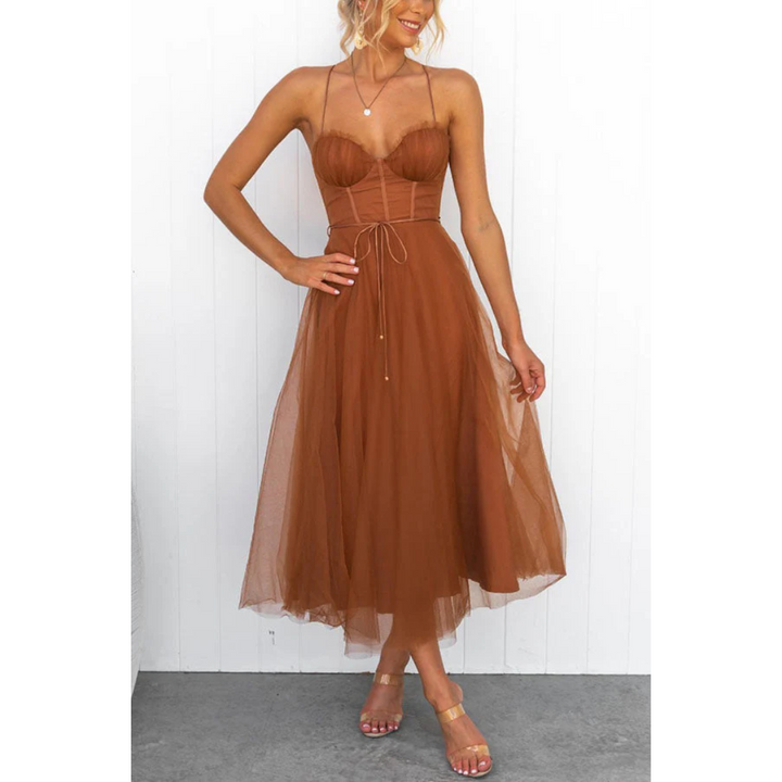 Women's Sleeveless Wedding Guest Midi Dress | Sweetheart Neckline