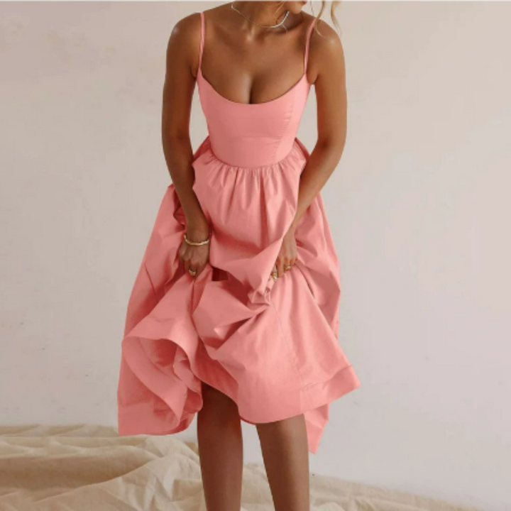 Women's V Neck Spaghetti Strap Sleeveless Summer Dress | Midi