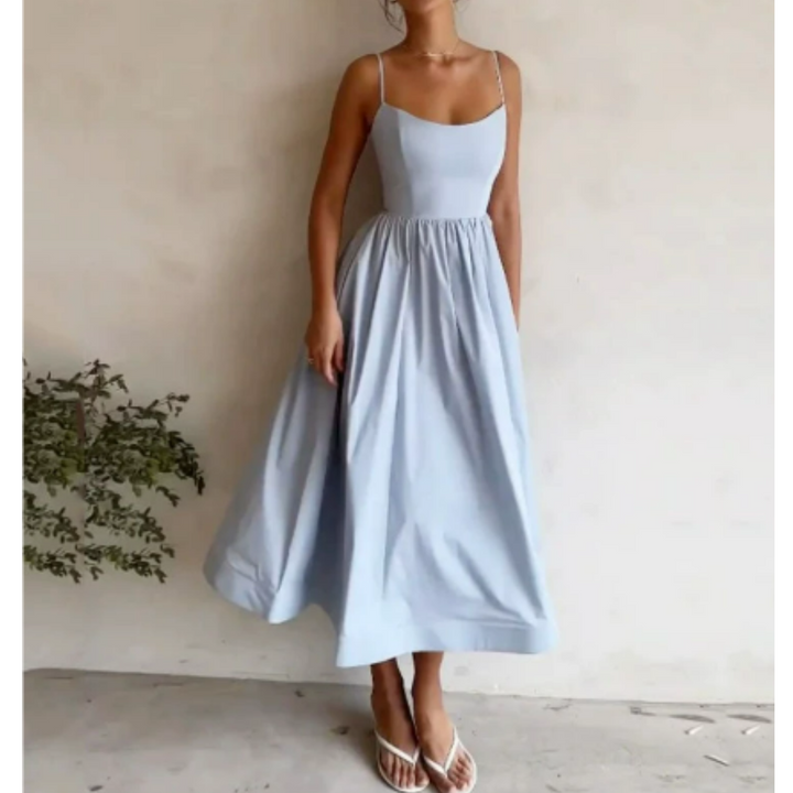 Women's V Neck Spaghetti Strap Sleeveless Summer Dress | Midi